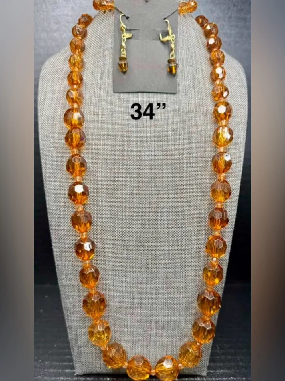Amber Faceted Bead Necklace and Earrings Set - Women Jewelry